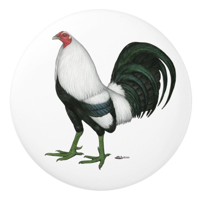 Gamecock Silver Duckwing Ceramic Knob (Front)