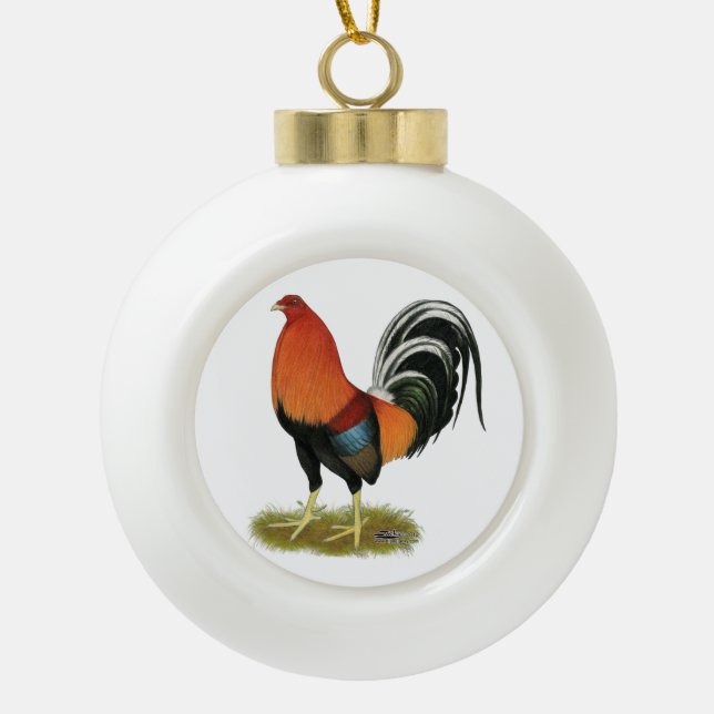 Gamecock Wheaten Rooster Ceramic Ball Christmas Ornament (Front)