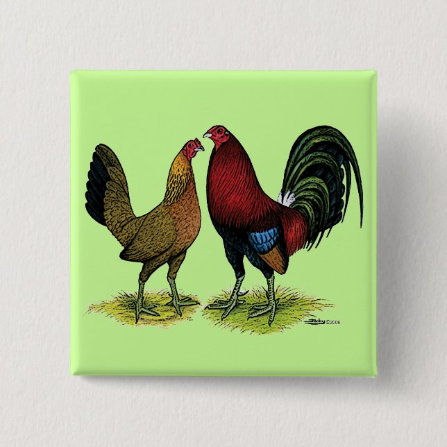 Gamefowl Pair 15 Cm Square Badge (Front)