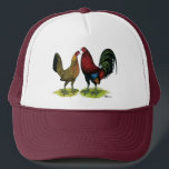Gamefowl Pair Trucker Hat<br><div class="desc">This handsome couple are dark red American Gamefowl.</div>