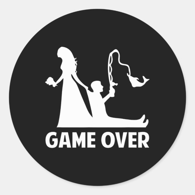 Gameover Bride Groom Wedding Bachelor Bachelorette Classic Round Sticker (Front)