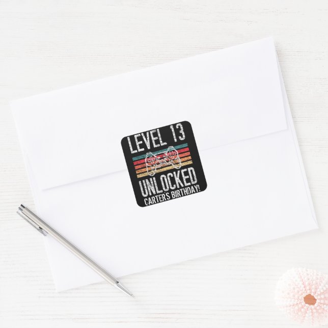 Gamer 13th Birthday Personalised Square Sticker (Envelope)