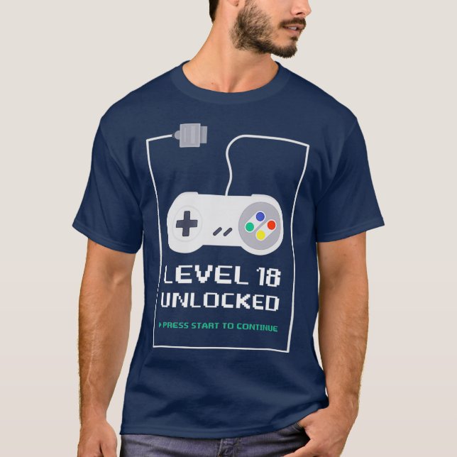 Gamer 18 Years Old 18th Birthday Gift Level 18 T-Shirt (Front)