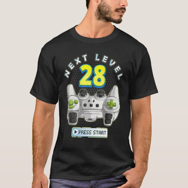 Gamer 28th Birthday Next Level 28 Game Controller  T-Shirt (Front)