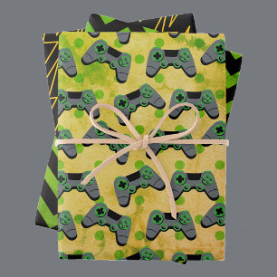 Gamer 3 Grunge Birthday Giftwrap Wrapping Paper Sheet
