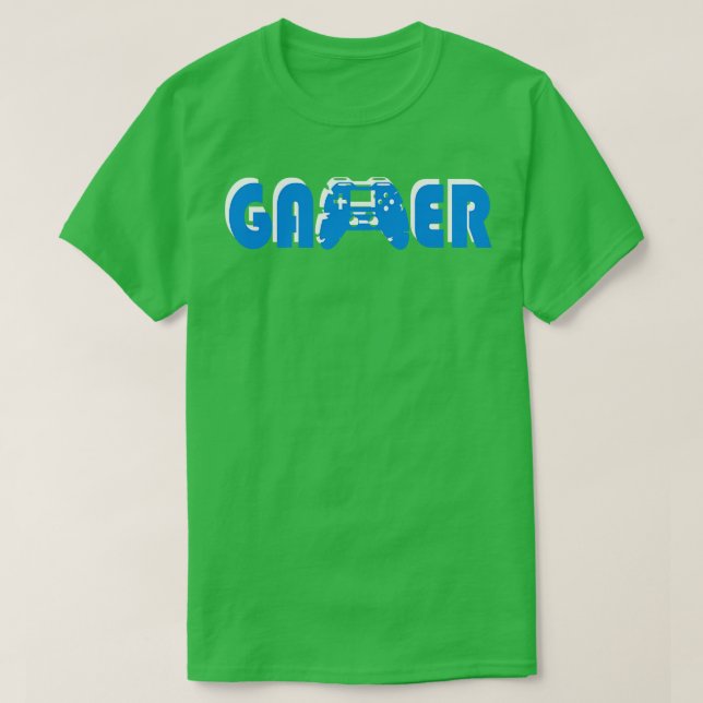 Gamer 3D Blue White T-Shirt (Design Front)