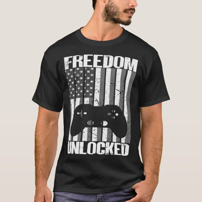 Gamer 4th Of July Freedom Unlocked Video Games Boy T-Shirt (Front)