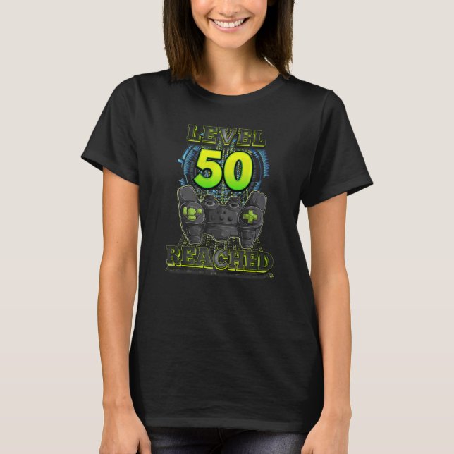 Gamer 50th Birthday Level 50 Reached Gaming Men Wo T-Shirt (Front)