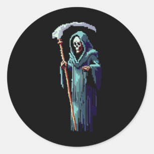 Gamer 8 Bit Pixel Art Video Game Grim Reaper Of De Classic Round Sticker