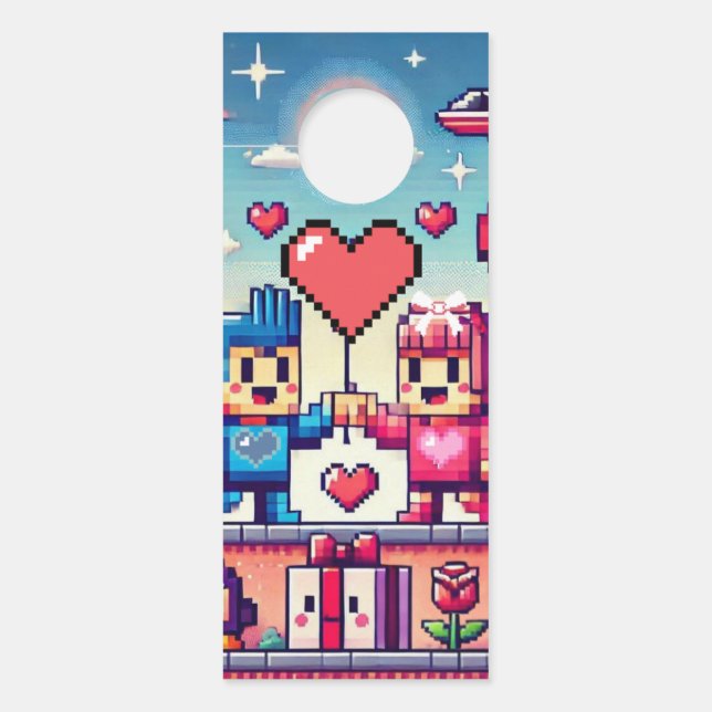 Gamer 8 bit Valentine's Day  Door Hanger (Front)