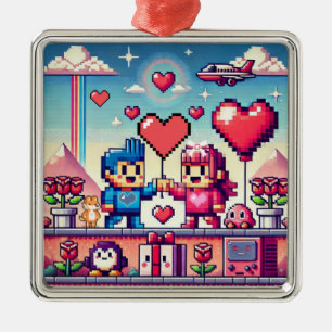Gamer 8 bit Valentine's Day Metal Tree Decoration