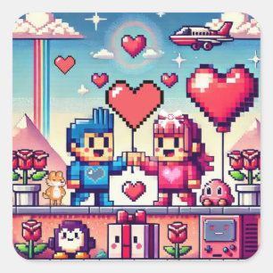 Gamer 8 bit Valentine's Day  Square Sticker