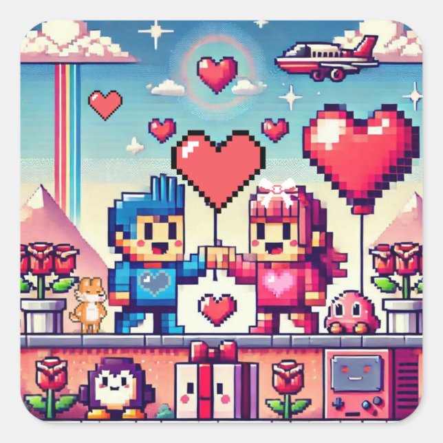 Gamer 8 bit Valentine's Day  Square Sticker (Front)