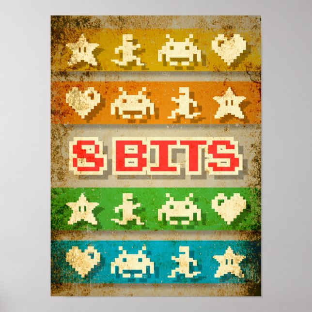 Gamer 8 Bits Pixels Arcade Poster (Front)