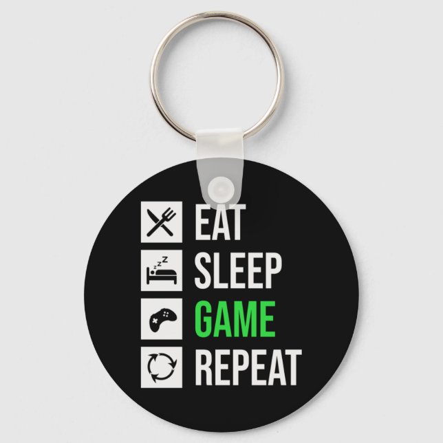 Gamer Art Eat Sleep Game Repeat Key Ring (Front)