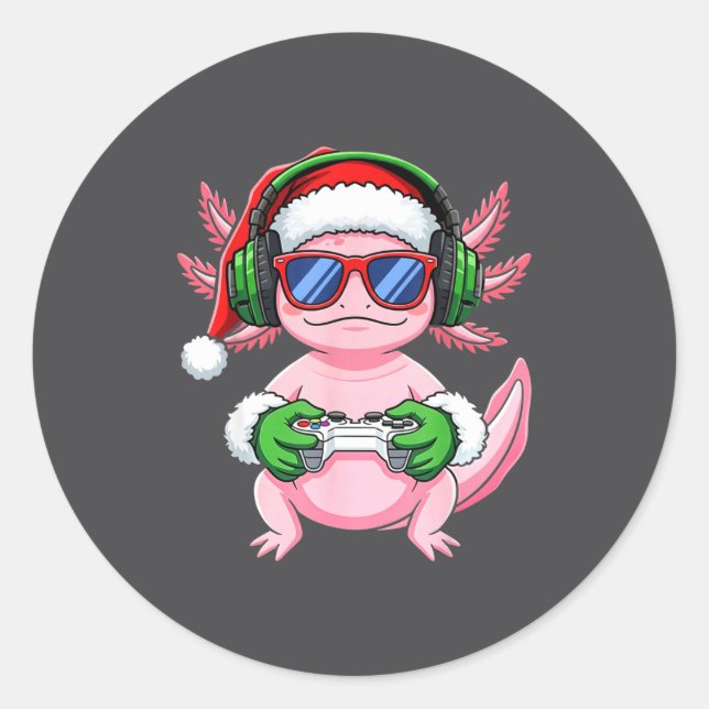 Gamer Axolotl Christmas Shirt Funny Video Game San Classic Round Sticker (Front)