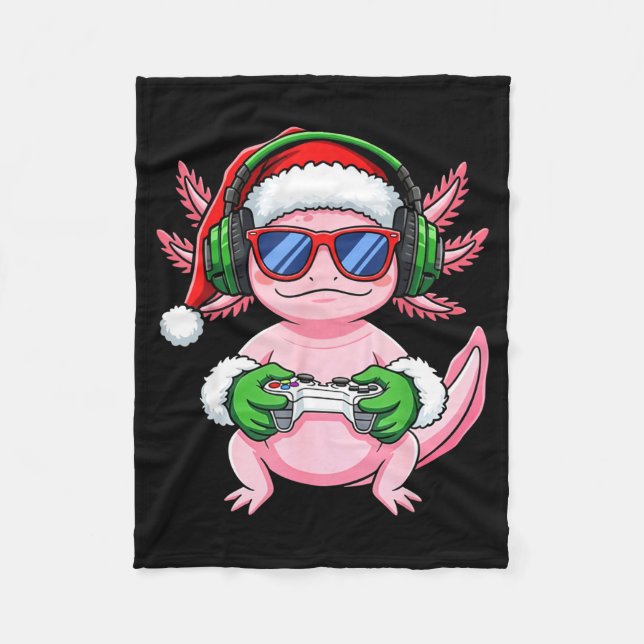 Gamer Axolotl Christmas Shirt Funny Video Game San Fleece Blanket (Front)