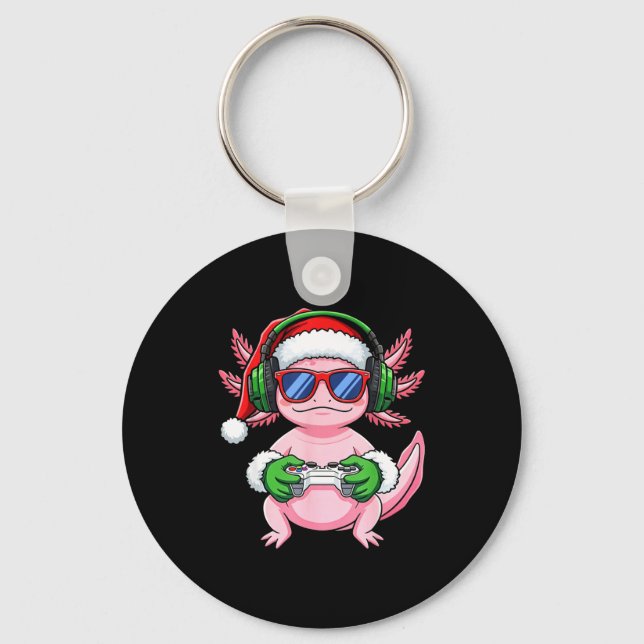 Gamer Axolotl Christmas Shirt Funny Video Game San Key Ring (Front)