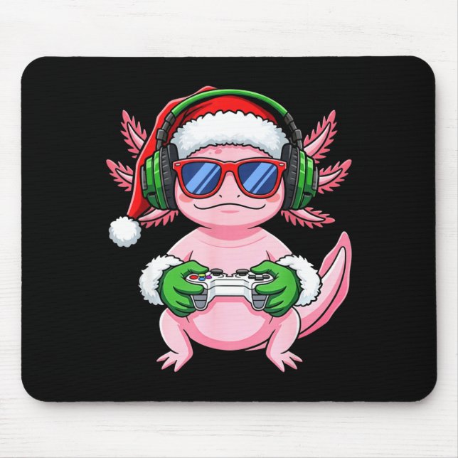Gamer Axolotl Christmas Shirt Funny Video Game San Mouse Mat (Front)