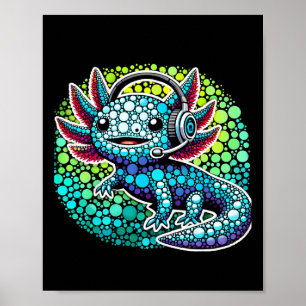 Gamer Axolotl Polka Dot Video Games Day Headphone Poster