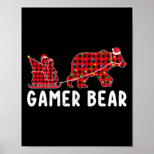 Gamer Bear Sleigh Christmas Family Matching Xmas P Poster