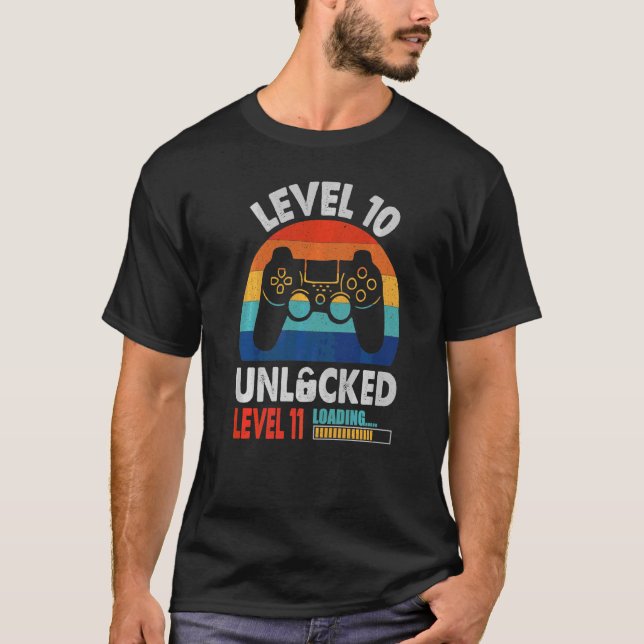 Gamer Birthday Awesome 10 Years Old Level 10 Unloc T-Shirt (Front)