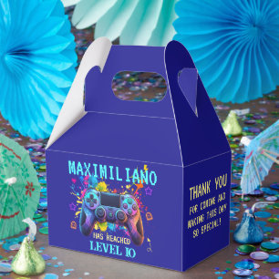 Gamer Birthday Blue Splatter Paint Video Game Favour Box