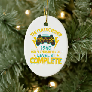 Gamer Birthday Gift Custom Year and Age, Classic Ceramic Tree Decoration