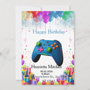 Gamer Birthday Invitation Card Video Game Party