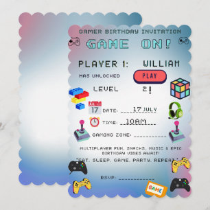Gamer Birthday Invitation – Level Up Party Card fo