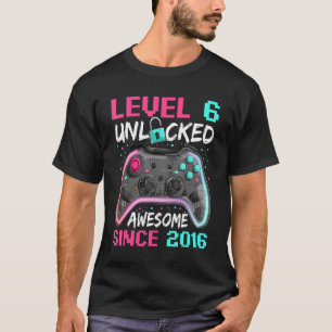 Gamer Boy Birthday 6 Years Old Awesome Since 2016 T-Shirt