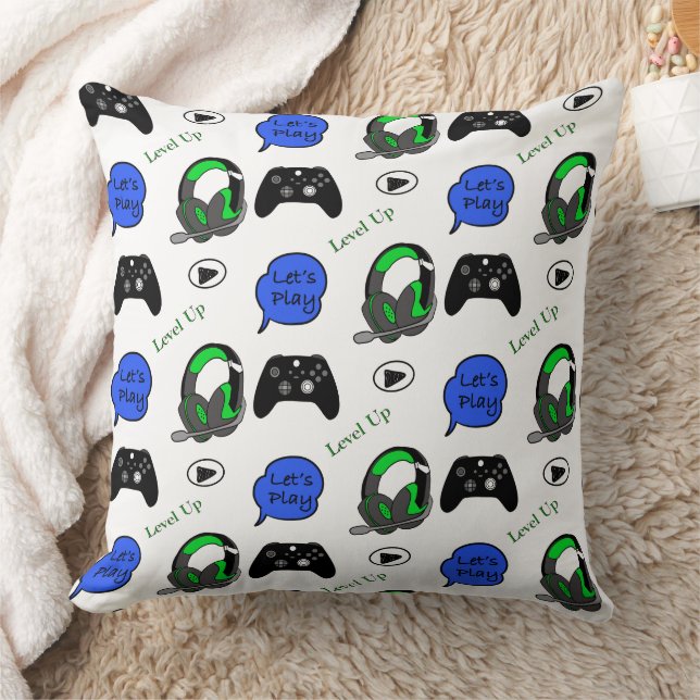 Gamer Boy Blue, Lime Green and Black  Cushion (Blanket)