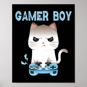 Gamer Boy Cat Gaming Funny Video Game Boys Video G Poster