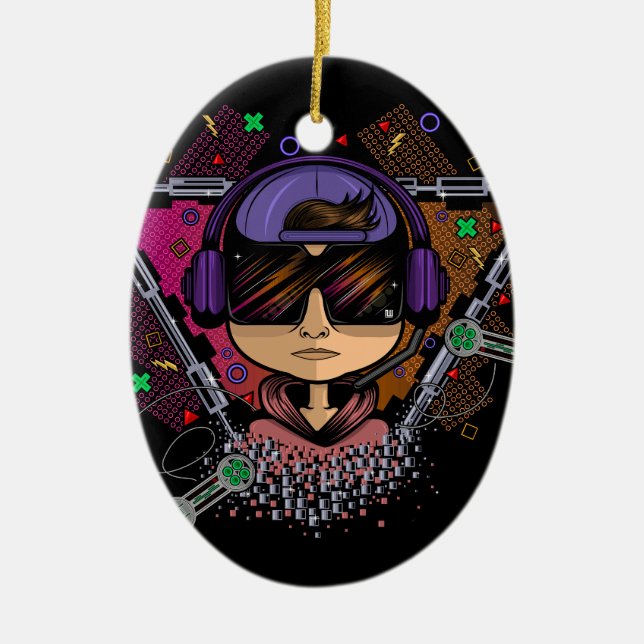 Gamer Boy Ceramic Tree Decoration (Front)