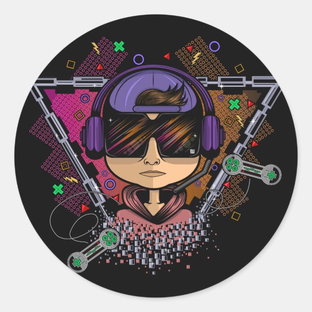 Gamer Boy Classic Round Sticker (Front)