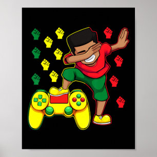 Gamer Boy Dabbing Juneteenth Video-game Controller Poster