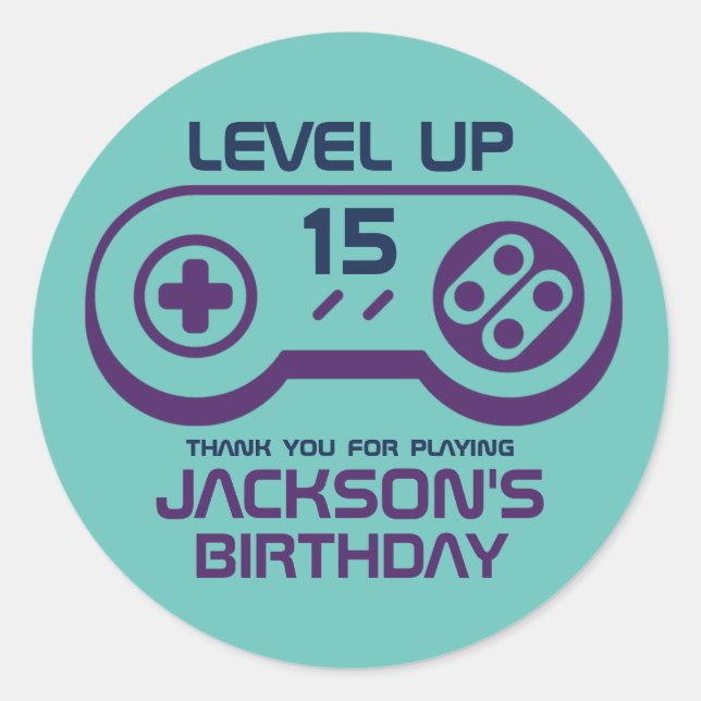 Gamer Boy Gaming Level Up Video Games Birthday Classic Round Sticker (Front)
