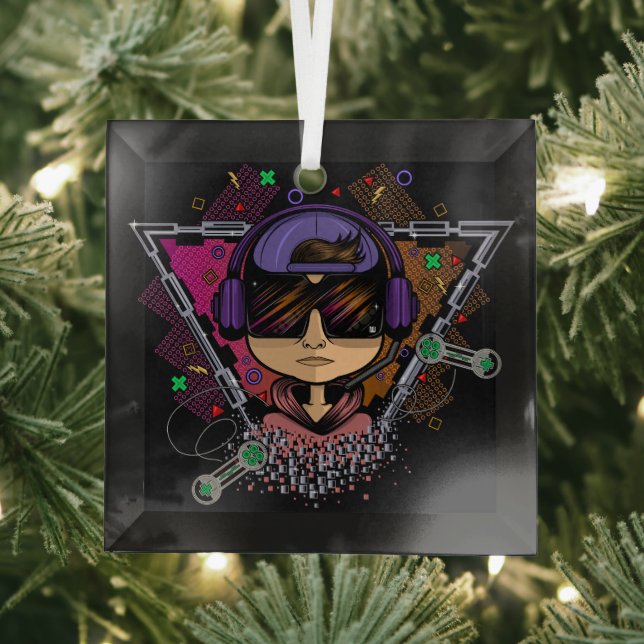 Gamer Boy Glass Tree Decoration (Insitu)