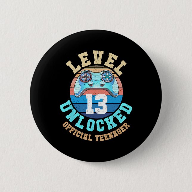 Gamer Boy Level 13 Unlocked Video Game 13th Birthd 6 Cm Round Badge (Front)