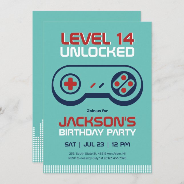 Gamer Boy Level Unlocked Video Games Birthday Invitation (Front/Back)