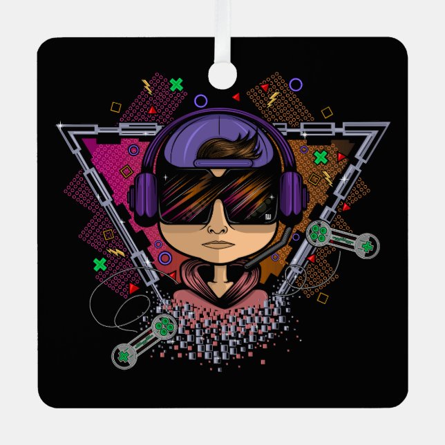 Gamer Boy Metal Tree Decoration (Front)