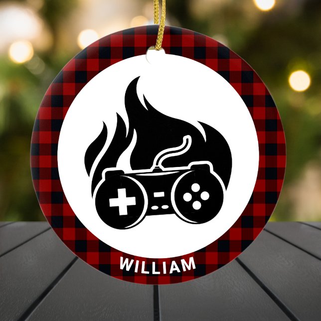 Gamer Boy Name Red Plaid Custom Christmas Ceramic Tree Decoration (Gamer Boy Name Red Plaid Custom Christmas Ceramic Ornament
)