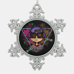 Gamer Boy Snowflake Pewter Christmas Ornament