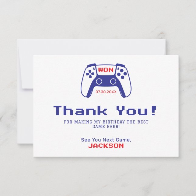 Gamer Boys Gaming Birthday Party Thank You Card (Front)