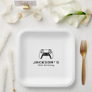 Gamer Boys Simple Modern Birthday Party Paper Plate
