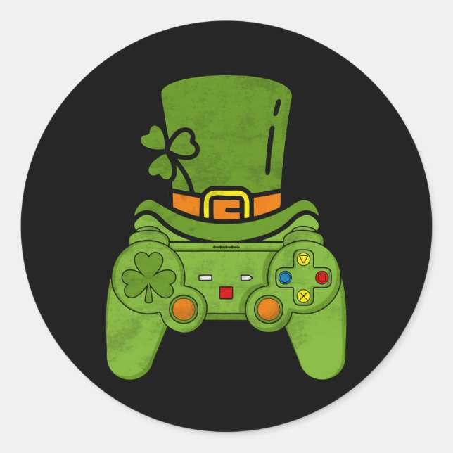Gamer Boys Video Game Controller St Patricks Day 1 Classic Round Sticker (Front)