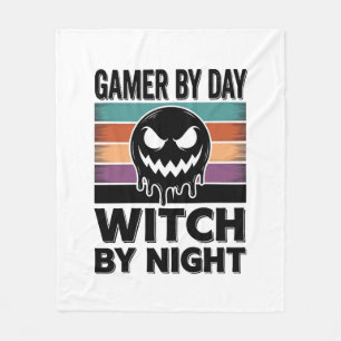 Gamer By Day Witch By Night Retro Halloween Design Fleece Blanket