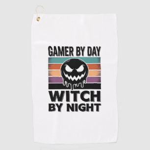 Gamer By Day Witch By Night Retro Halloween Design Golf Towel