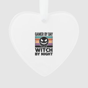 Gamer By Day Witch By Night Retro Halloween Design Ornament