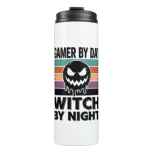 Gamer By Day Witch By Night Retro Halloween Design Thermal Tumbler